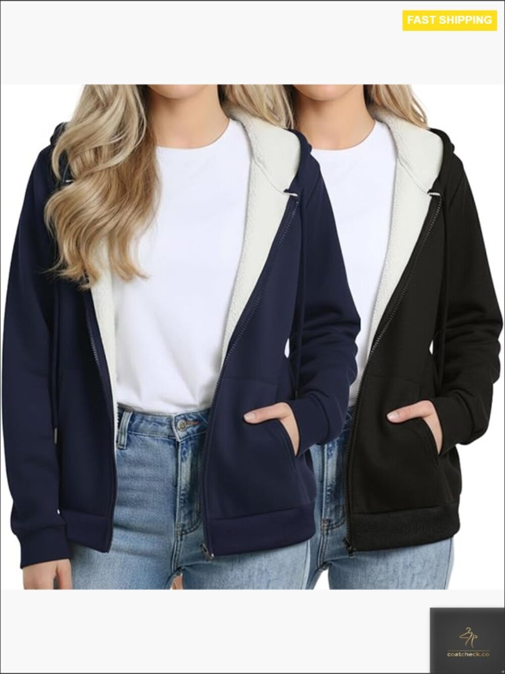 Women's Sherpa Fleece Full Zip Hoodie Jacket Warm Lightweight Cozy Winter